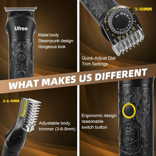 Miniatura 5 de Ufree Recortadora de barba para hombres, afeitadoras eléctricas, cortadora de pelo inalámbrica, kit de aseo de barba 7 en 1 para bigote, cuerpo