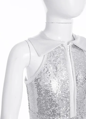 Miniatura 3 de Loyan Leotardo de gimnasia con lentejuelas metálicas brillantes para niñas y niñas, con parte inferior de campana y cuerpo completo, traje de ballet