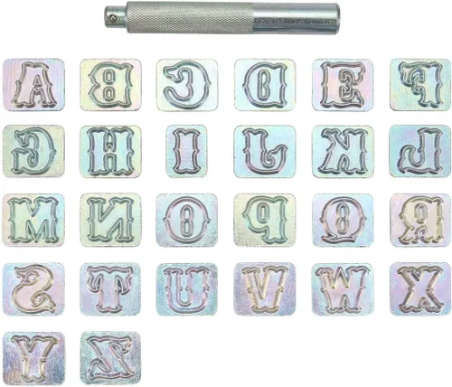 Miniatura 9 de Yoption Juego de 37 piezas de sellos de letras y números, 26 letras del alfabeto y 10 números impresos de cuero, herramientas de sello de cuero