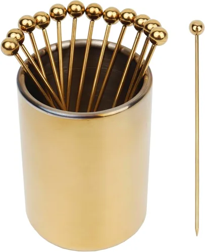 Miniatura 9 de Lexenic Juego de 12 púas de cóctel de metal de 4.3 pulgadas + kit de soporte, juego de pinchos reutilizables de acero inoxidable 304 prémium para 1