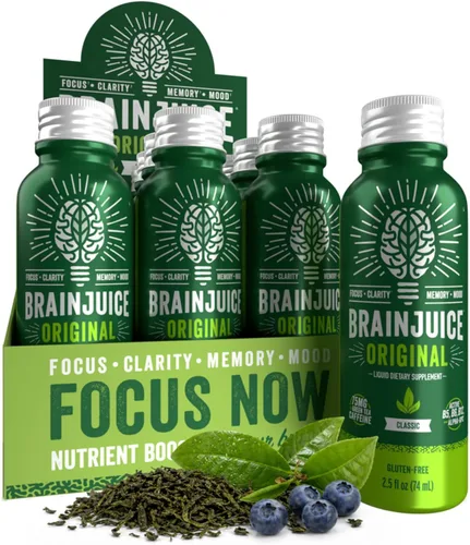 Miniatura 13 de BrainJuice Disparo de apoyo cerebral, suplemento sin gluten para energía y concentración, bebidas saludables con Alpha GPC, vitamina B, 2.5 onzas