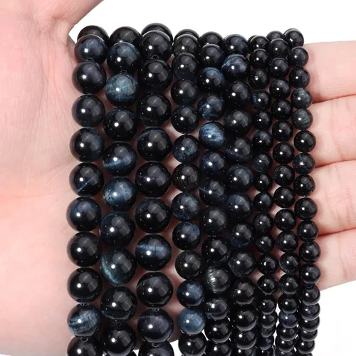 Miniatura 32 de 60 piezas de cuentas de piedra natural de 15⁄64 pulgadas (6 mm) con cuentas de apatita azul que es una piedra para sanación de la energía. Piedras