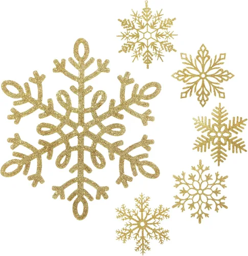 Miniatura 11 de Sratte Paquete de 24 adornos de copos de nieve grandes con purpurina de 12 pulgadas, decoración gigante de plástico para colgar en invierno, Plata
