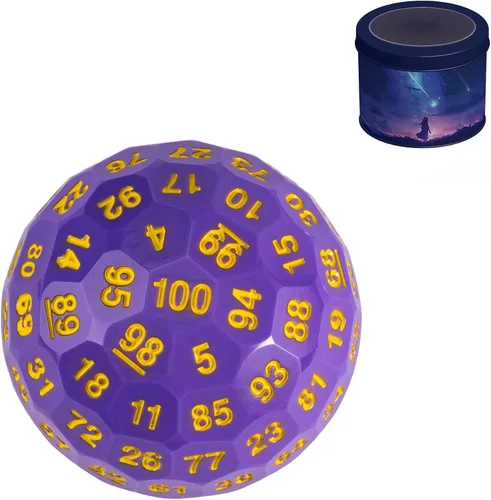 Miniatura 11 de Dados poliédricos mejorados de 100 caras (D100), 1.969 in, fuente negra/roja, dado único, dados de juego D&D, lata de almacenamiento de metal