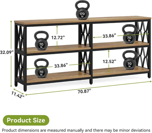 Miniatura 2 de LITTLE TREE Console Table with Storage Shelves, 70.9" Industrial 3-Tier Sofa Table for Living Room, Long Foyer Table Entryway Table for Hallway