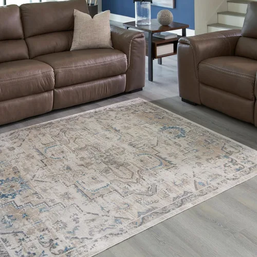 Miniatura 2 de Signature Design by Ashley Barkham Classic Medallion - Alfombra lavable para interiores, 5 x 7, color beige y verde oscuro