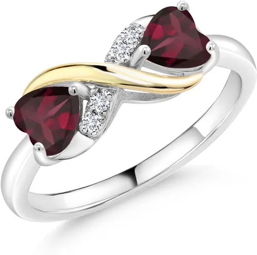 Miniatura 85 de Gemstone Birthstone and Lab Grown Diamond Accents Eternal Love Infinity Ring for Women 925 Silver and 10K Yellow Gold Heart Shape 5MM & Round