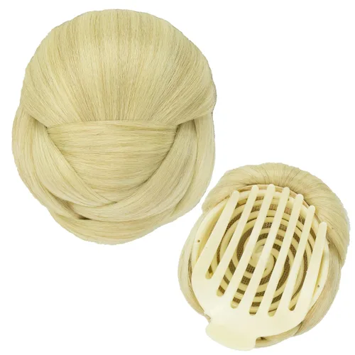 Miniatura 17 de IMISSU Trenzado Chignon Dancer Hair Donut Hairpieces Scrunchie Claw Hair Moño Updo para bodas y fiestas (M3 rubio ceniza)
