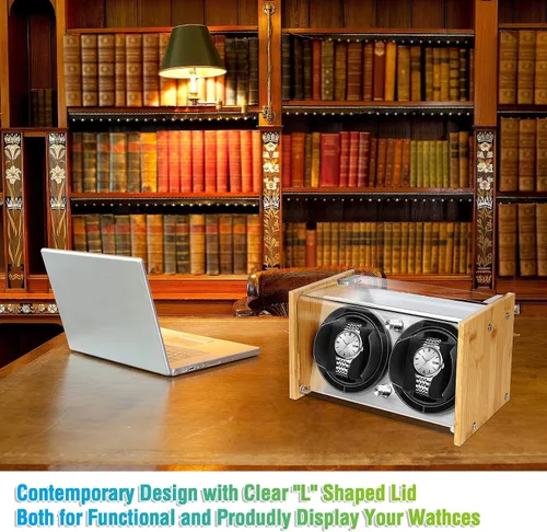 Miniatura 7 de Bobinadora de reloj de bambú para 2 relojes automáticos grandes a pequeños de Watch Winder Smith