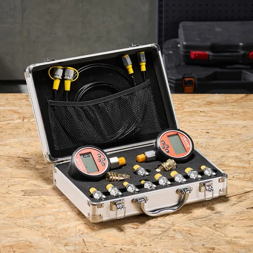 Miniatura 8 de VEVOR Kit de acoplamiento de prueba de presión hidráulica digital, probador de manómetro de manómetro de 10000 PSI con 2 calibradores, 9