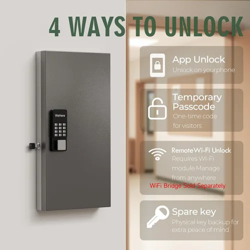 Miniatura 3 de WeHere Caja de bloqueo inteligente de 48 teclas para montaje en pared, gabinete de llaves comercial con aplicación, teclado, Bluetooth y desbloqueo