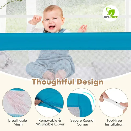 Miniatura 3 de BABY JOY Rieles de cama para niños pequeños, 59 pulgadas, extra largo, protector de cama abatible con correa de seguridad, barandilla plegable