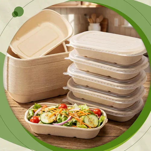 Miniatura 4 de Remerry 50 juegos de 17 oz, tazones desechables con tapas de papel, recipientes desechables de papel para preparación de comidas, recipientes