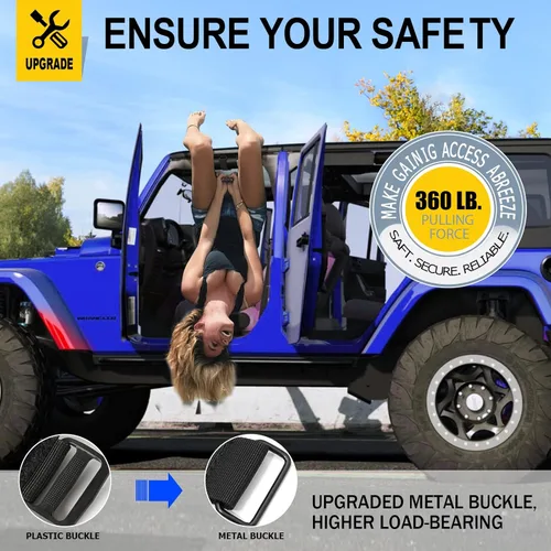 Miniatura 2 de moveland Asas de agarre de barra enrollable con bandera de Estados Unidos, 2 asas de agarre para accesorios Jeep Wrangler JL, JK, TJ, YJ y Jeep Negro