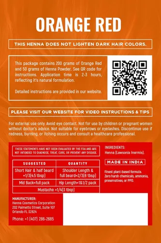 Miniatura 4 de Henna Cosmetics - Tinte para el cabello y barba de henna para hombres Polvo rojo naranja orgánico para tinte para el cabello sin productos