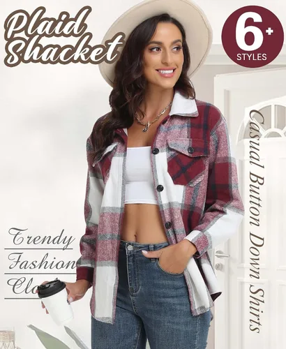 Miniatura 2 de Chaqueta a cuadros para mujer, casual, con botones, manga larga, ropa de moda para otoño