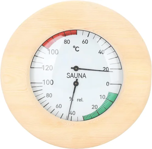 Focket Sauna Thermometer, 2 in 1 Real Time Monitoring Sauna Hygrometer, Wood Construction Hygrothermograph with Wall Mounted Design for Room Hotel
