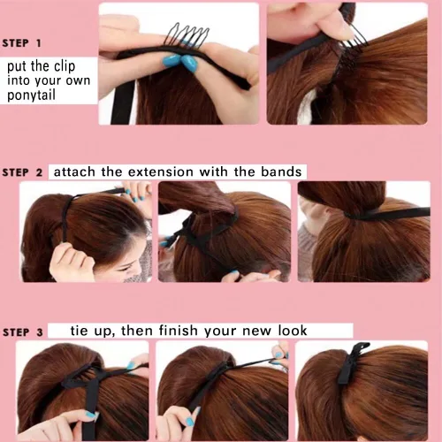 Miniatura 3 de Extensión de cabello sintético rizado con clip, cola de caballo larga, con clip, para niñas, mujeres y mujeres