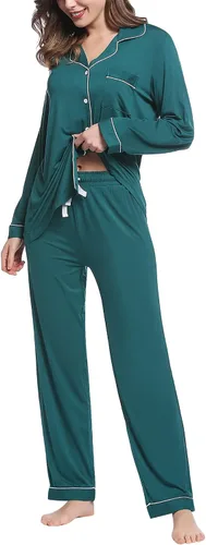 Miniatura 8 de Pijama de bambú ultra suave para mujer, juego de pijama - manga largacon botones.