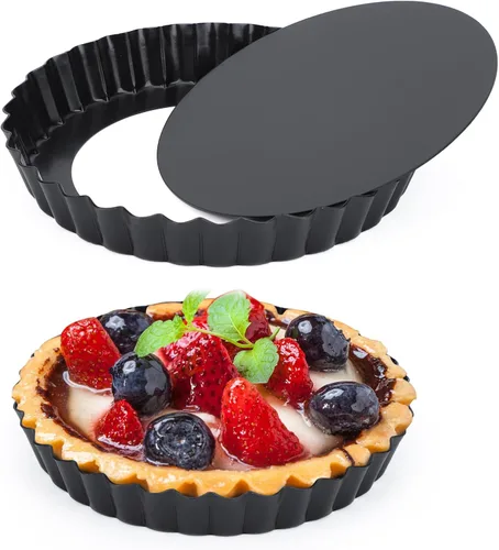 Miniatura 16 de Beasea Sartén para tartas de 10 pulgadas con parte inferior extraíble, sartén antiadherente para quiche con borde estriado, base suelta, bandeja