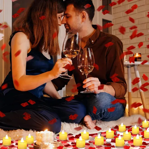Miniatura 3 de Coume 6000 pétalos de rosa artificiales con 72 velas LED sin llama, decoraciones románticas, velas falsas, decoraciones de aniversario para el día
