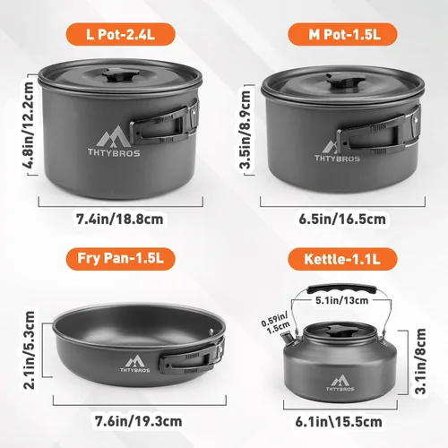 Miniatura 3 de Juego de 27 piezas de cocina de camping para 2-4 personas, juego de utensilios de cocina portátiles con hervidor, ollas y sartenes, utensilios