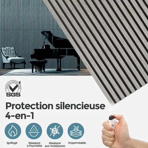 Miniatura 3 de AKUMAX Paquete de 2 paneles acústicos, listones de madera para pared y techo, paneles de espuma acústica de 96 x 24 pulgadas, paneles de pared 3D