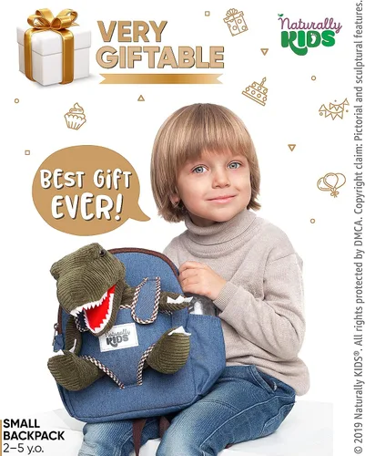 Miniatura 2 de Naturally KIDS Mochila para niños y niñas con animales de peluche regalos para niños de 3 4 5 6 7 años 02 Pequeño Verde T Rex Viajar