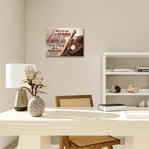 Miniatura 8 de Arte de pared cristiano de béisbol para decoración de habitación de niños, pintura de lona con escritura deportiva, impresiones de citas Crónicas