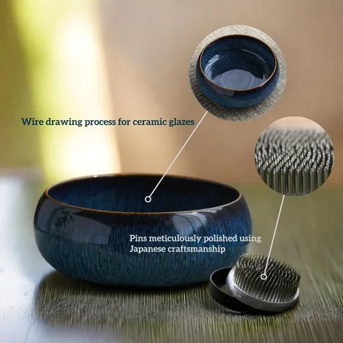 Miniatura 3 de Water Lotus - Juego de maceta de tazón de compota japonesa con rana floral de 1.8 pulgadas, ideal para Ikebana, arreglo floral y plantación Azul