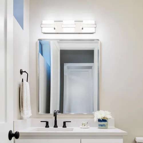 Miniatura 9 de SOLFART Lámpara de baño cromada de 3 luces, luz de tocador sobre el espejo, lámparas LED modernas, 5 colores de temperatura ajustable moderna
