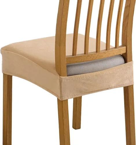 Miniatura 8 de Soft Dining Chair Seat Covers Set of 2, Velvet Seat Covers for Dining Room Chair Removable Washable Dining Room Chair Covers-Beige-2 Piece