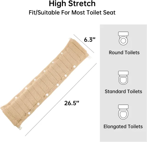 Miniatura 3 de Funda para asiento de inodoro, baño suave más grueso calentador con broches fijos elástico lavable tela de fibra fundas y almohadillas para asiento