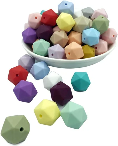 Miniatura 2 de Cuentas multifacéticas de silicona de 0.551 in, 50 cuentas de silicona de colores mixtos para bricolaje collar pulsera Mezcla multifacética