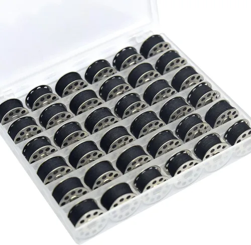 Miniatura 9 de 36 bobinas e hilos de coser con estuche de bobina de plástico para múltiples máquinas de coser, juego de bobinas preenrolladas (bobinas de metal)