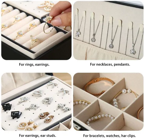 Miniatura 3 de NuAngela Joyero organizador grande para mujeres y niñas, estuche de almacenamiento de joyas de 2 capas, soporte de joyería de piel sintética