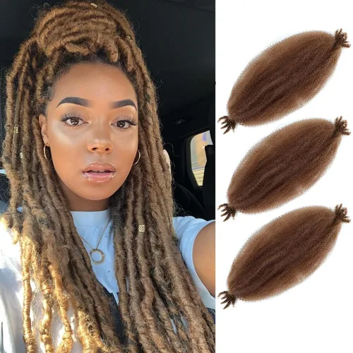 Miniatura 39 de Cabello afro elástico y trenzado de 30 pulgadas 2 paquetes, cabello preesponjado y trenzado elástico pre-estirado para extensiones de cabello suave