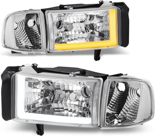 Miniatura 14 de Auto Dynasty Conjunto de Faros LED DRL Compatible con Dodge Ram 1500 2500 3500 de 1994-2002, 4 Piezas Faros Halógenos de Repuesto con Doble Luz