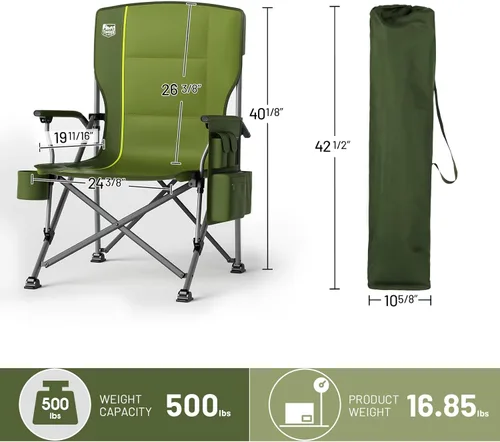 Miniatura 3 de TIMBER RIDGE Silla de camping plegable de gran tamaño, respaldo alto, resistente para adultos, soporta hasta 500 libras con soporte para tazas, Verde