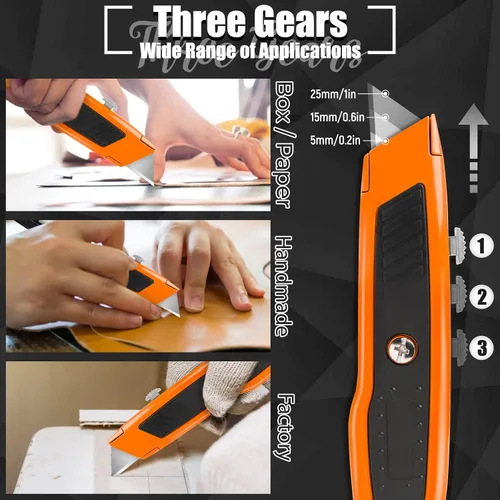 Miniatura 3 de Jetmore Paquete de 2 cortadores retráctiles, cuchillo utilitario resistente con 10 cuchillas SK5 y bloqueo de seguridad, navaja portátil