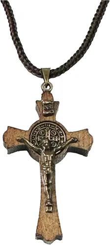 Miniatura 12 de Catholica Shop Collar con medalla de San Benito de madera con crucifijo en cordón para hombres y mujeres – Colgante religioso hecho a mano