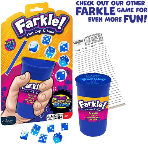 Miniatura 6 de El juego de dados Farkle Deluxe incluye 36 dados coloridos, 6 cubiletes, bandeja de lanzamiento y hojas de puntuación. El clásico juego de dados