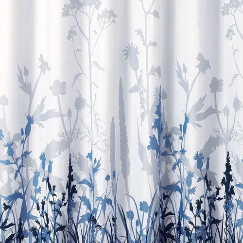 Miniatura 3 de Cortina de ducha de tela de baño floral azul y gris con ganchos, accesorios decorativos de baño, a prueba de agua, ojales de metal reforzados, 72 x