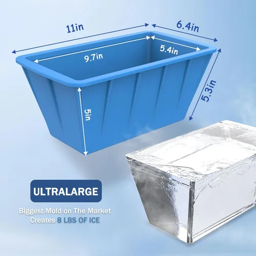 Miniatura 5 de Moldes de cubitos de hielo extra grandes, paquete de 2 moldes de silicona de 16 libras para cubeta fría, bandejas de cubitos de hielo reutilizables