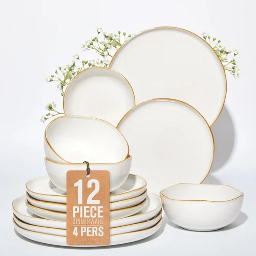 Miniatura 29 de Pokini - Juegos de vajilla de gres para cena, juego de platos y cuencos de cerámica, platos de cocina aptos para microondas y lavavajillas, platos
