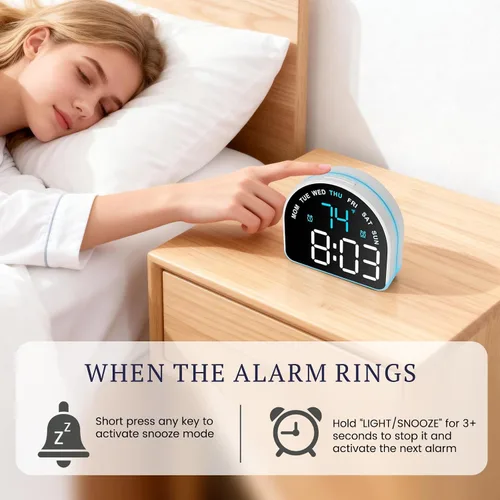 Miniatura 5 de Reloj despertador para dormir pesado: alarma súper fuerte y luz de despertador suave para adultos, niños, adolescentes Pantalla digital con tiempo