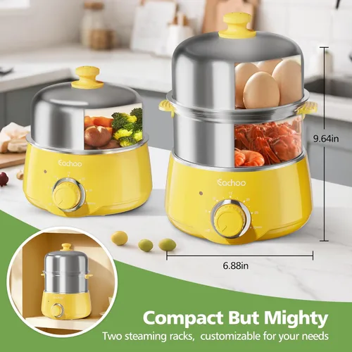 Miniatura 2 de Hervidor de huevos duros - CACHOO Hervidor de huevos de acero inoxidable rápido para 14 huevos con temporizador de 30 minutos y apagado automático