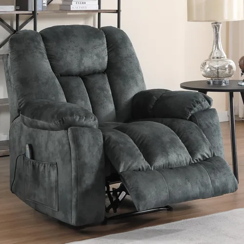 Miniatura 9 de EBELLO Silla reclinable manual con masaje y calor, sillón reclinable de tela suave para adultos con portavasos ocultos, bolsillo lateral, sofá