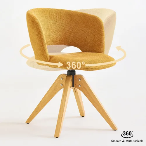 Miniatura 5 de GrandNoor Silla giratoria moderna de mediados de siglo con patas de madera maciza, silla de escritorio de oficina en casa, sin ruedas, silla