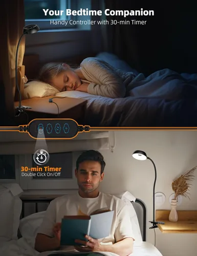 Miniatura 3 de LiFMIRA Luz de lectura para cabeceros de cama, luz LED con clip, luz de lectura con abrazadera, lámpara de escritorio amigable con los ojos, 3 modos